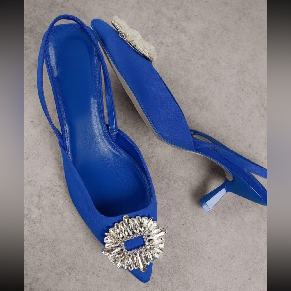 Shein blue kitten heels with crystal design size 7